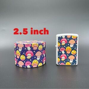 Cute mushroom pattern 2.5 inch aluminum grinder & light-er set